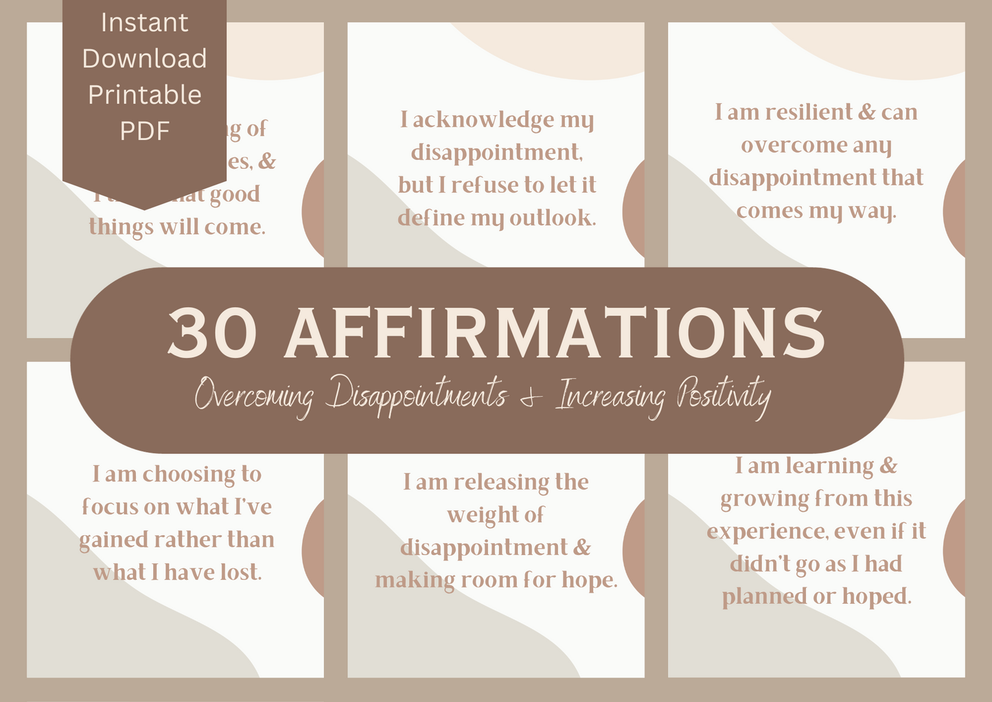 Printable Affirmation Card Set - Digital Download PDF - Overcoming Disappointments & Increasing Positivity