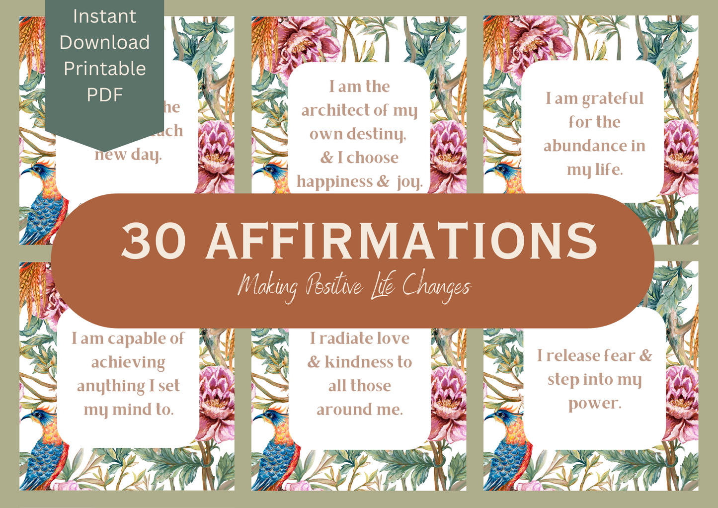 Printable Affirmation Card Set - Digital Download PDF - Making Positive Life Changes