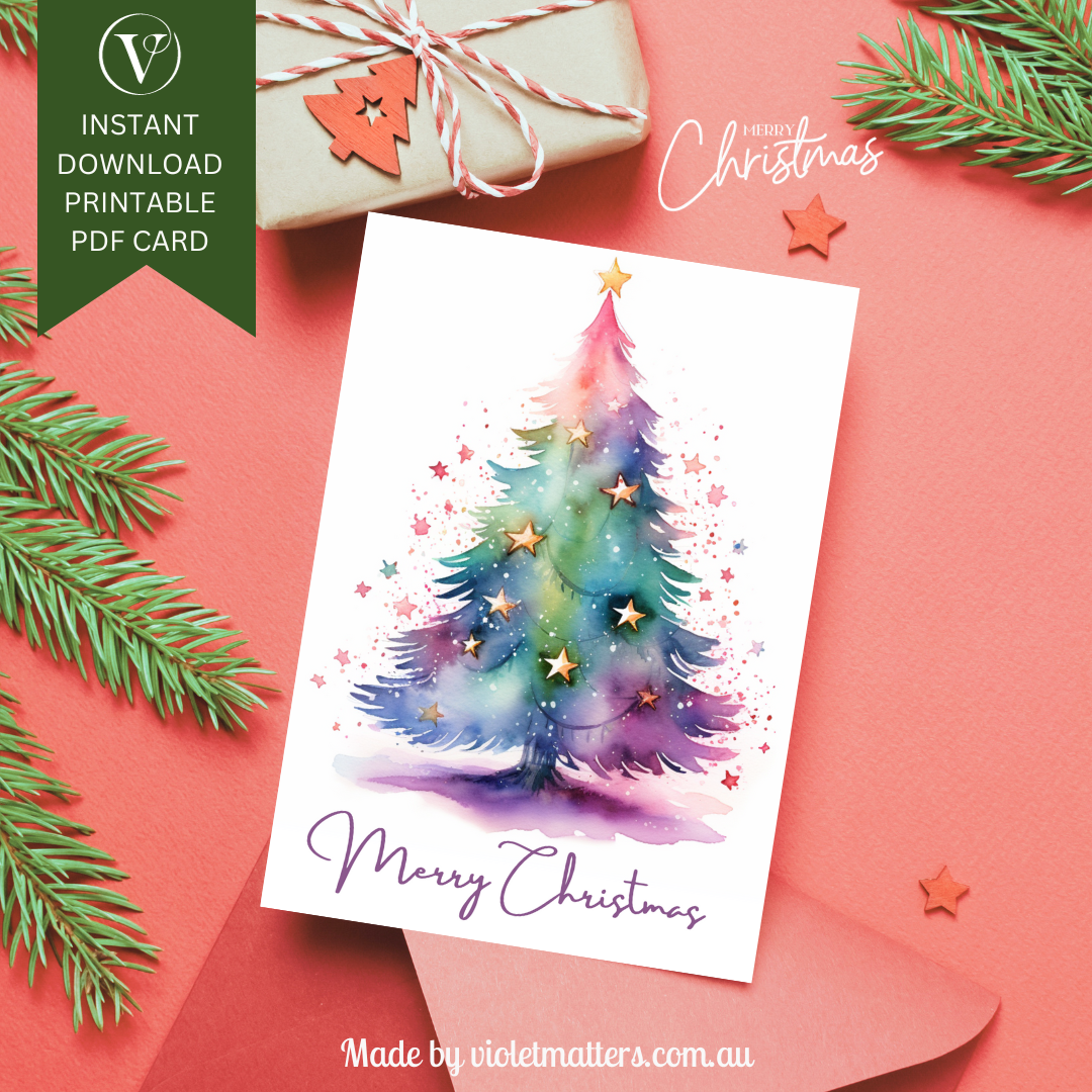 Enchanting Merry Christmas Watercolor Printable Christmas A5 Card