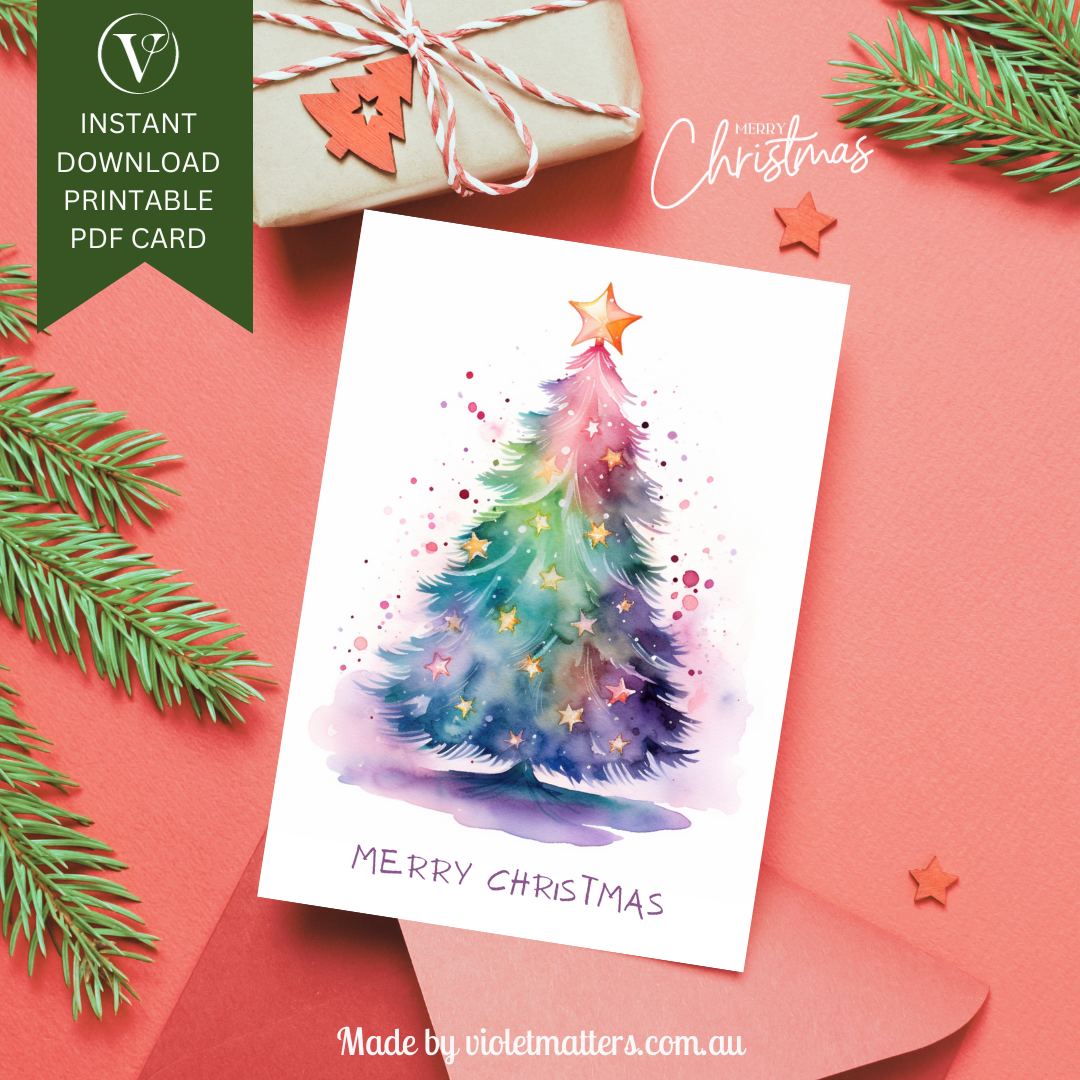 Merry Christmas Watercolor Printable Christmas A5 Card