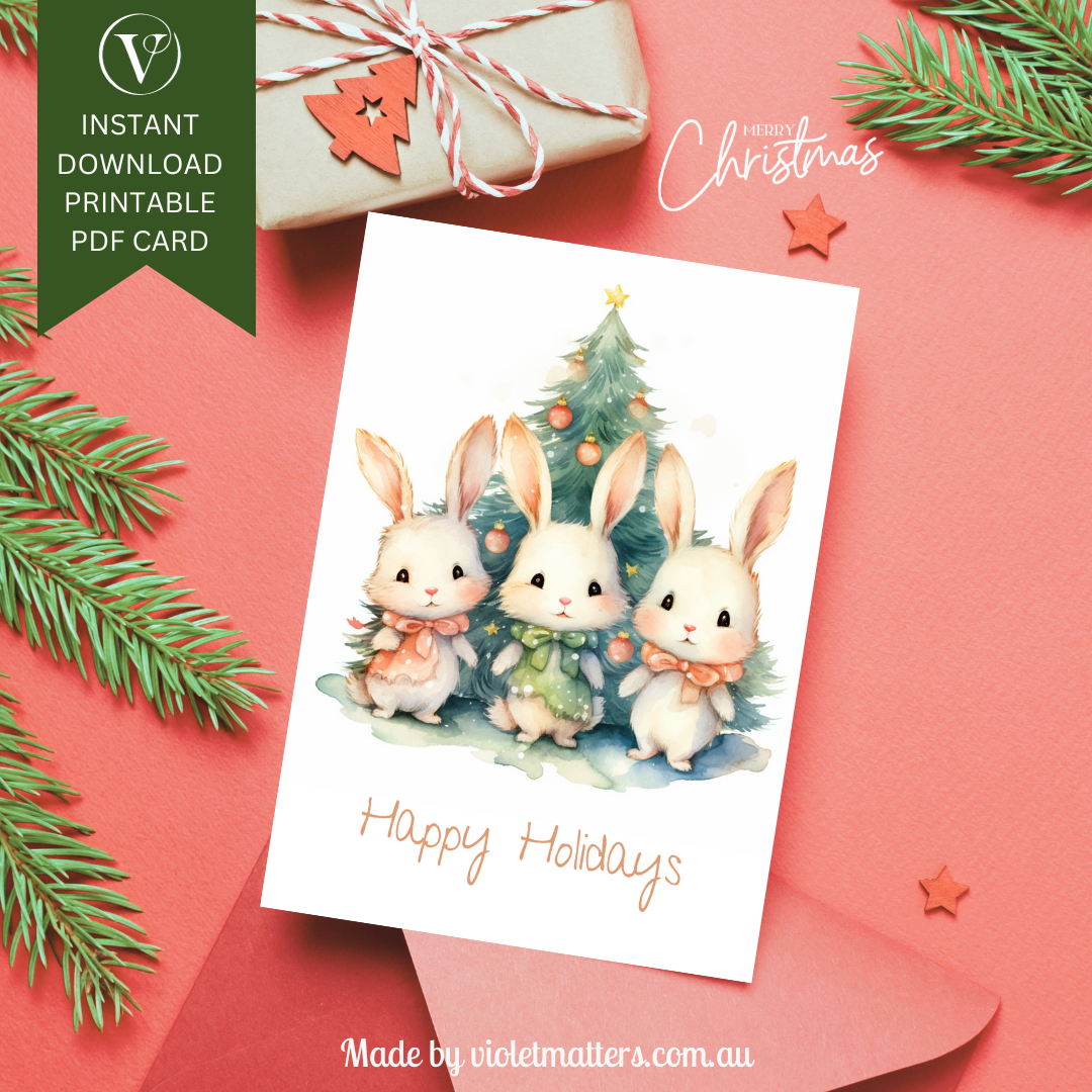 Dapper Christmas Bunnies Happy Holidays Printable Christmas A5 Card