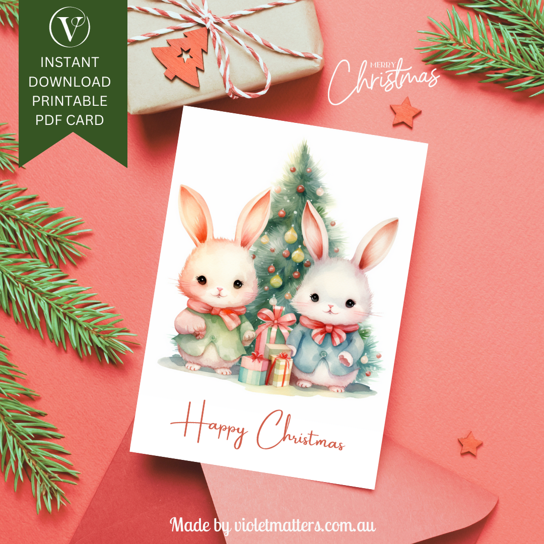 Delightful Bunny Printable Christmas Tree A5 Card