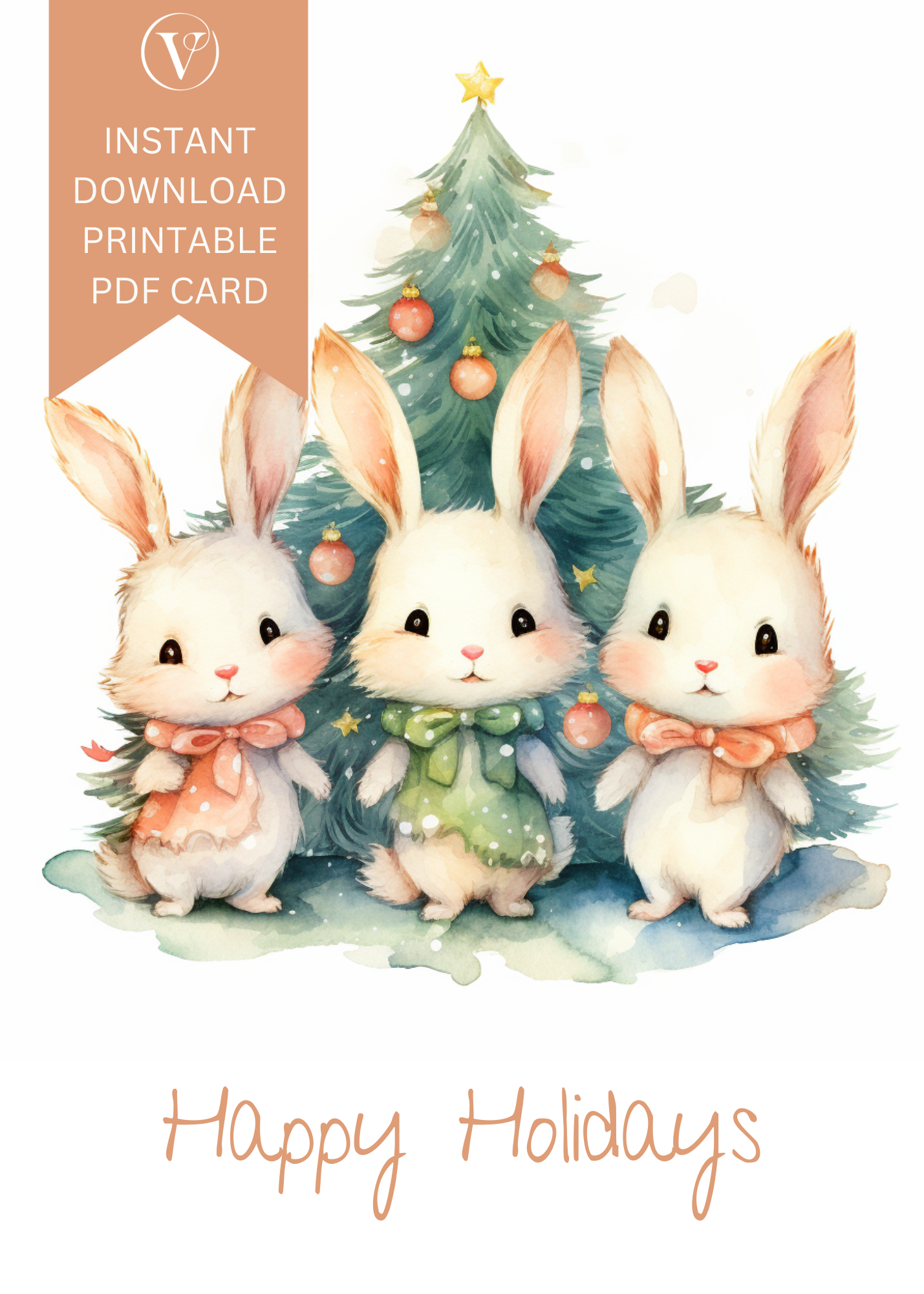 Dapper Christmas Bunnies Happy Holidays Printable Christmas A5 Card