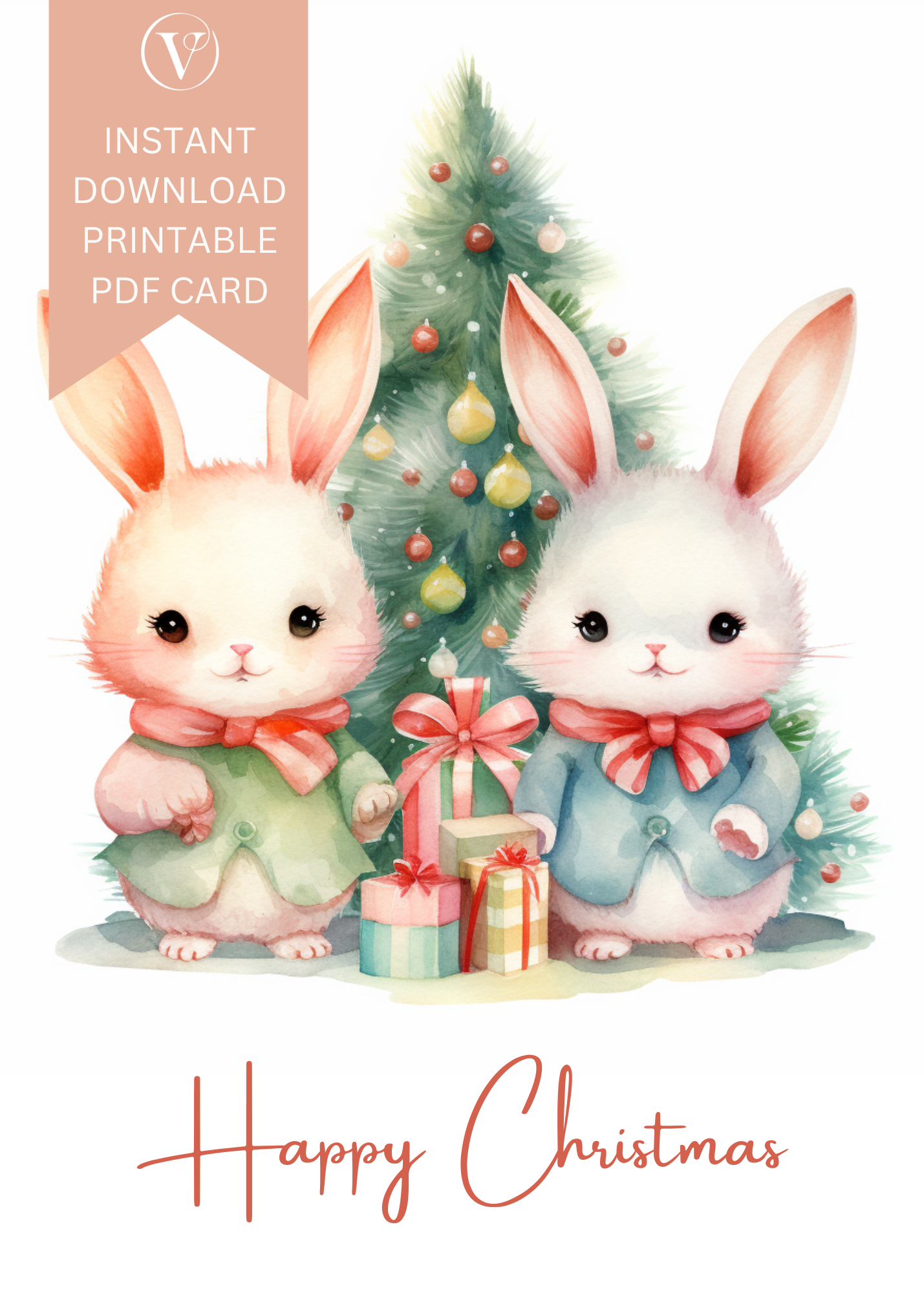 Delightful Bunny Printable Christmas Tree A5 Card