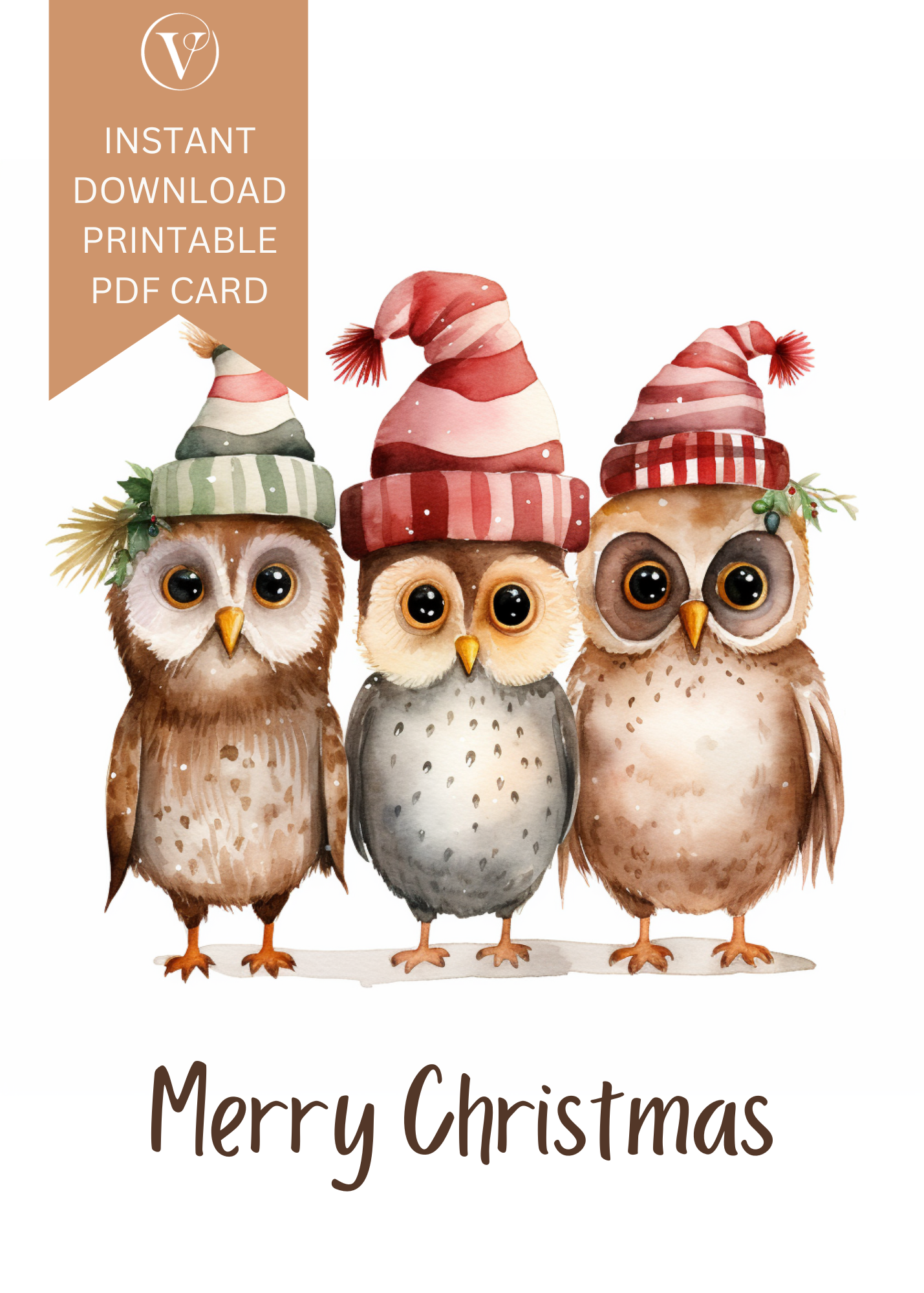 Charming Wise Owls Printable Christmas A5 Card