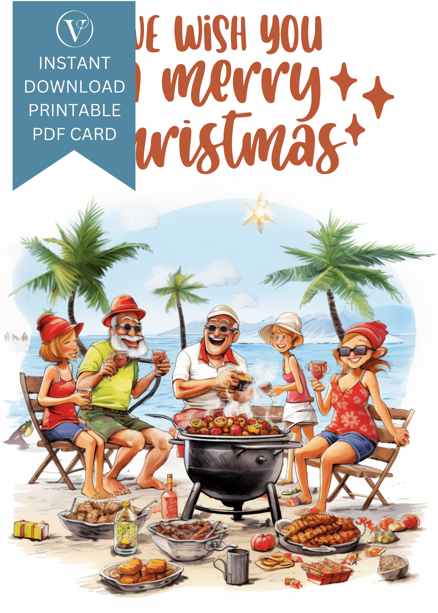 Printable Digital Australian Summer Christmas A5 Card