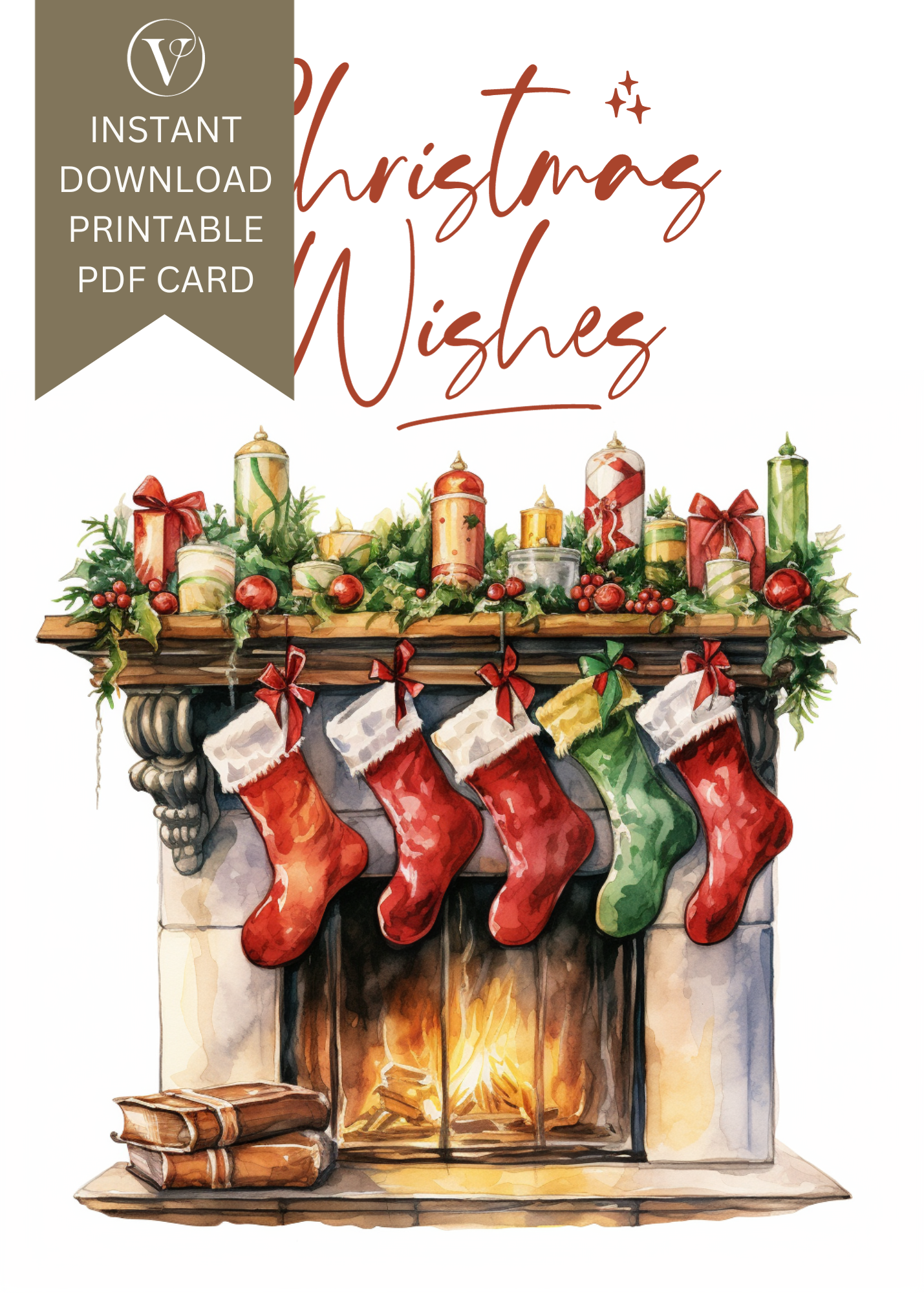 Warm Wishes Printable Fireplace Christmas A5 Card