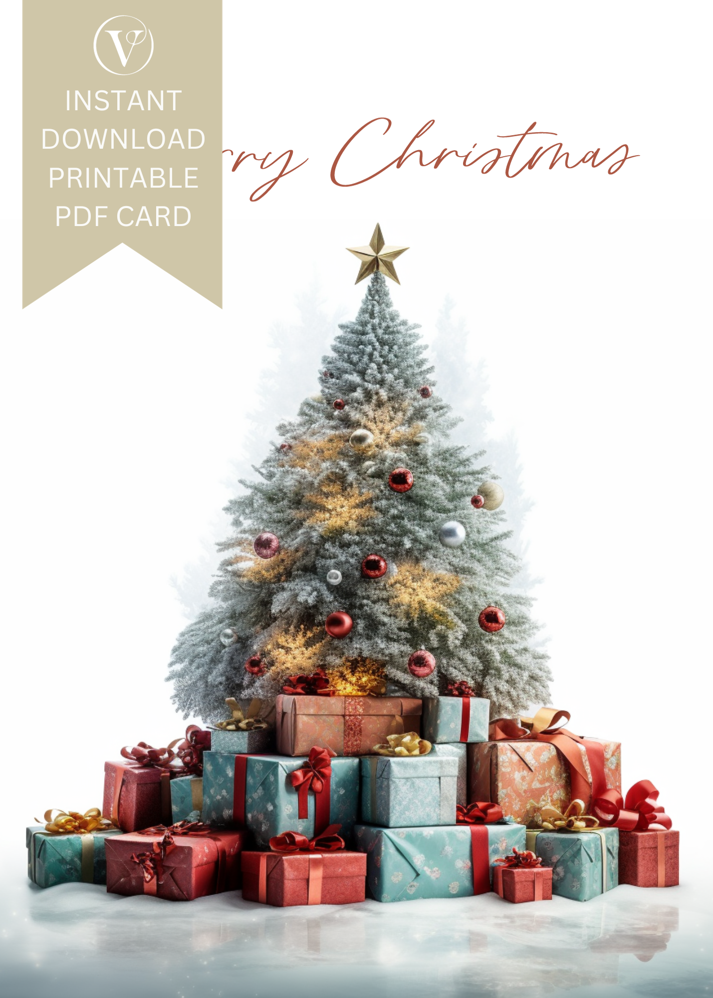 Nature Inspired Digital Printable Christmas Tree A5 Card