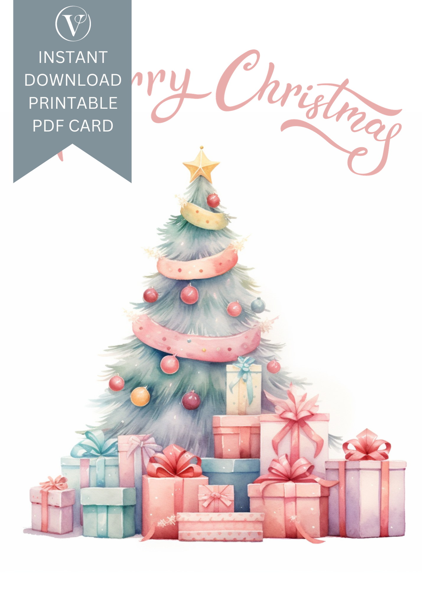 Digital Printable Pastel Christmas Tree A5 Card