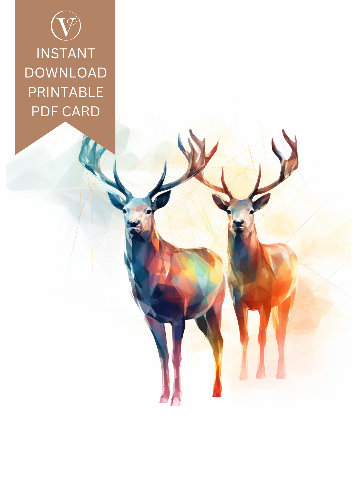 Modern Abstract Syle Christmas Reindeers Printable Christmas A5 Card