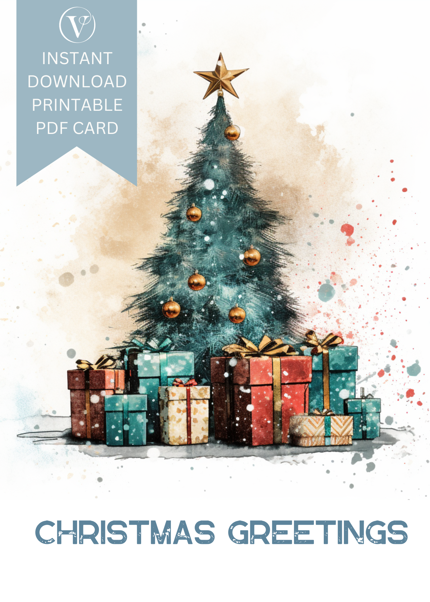 Grunge Style Printable Christmas A5 Card