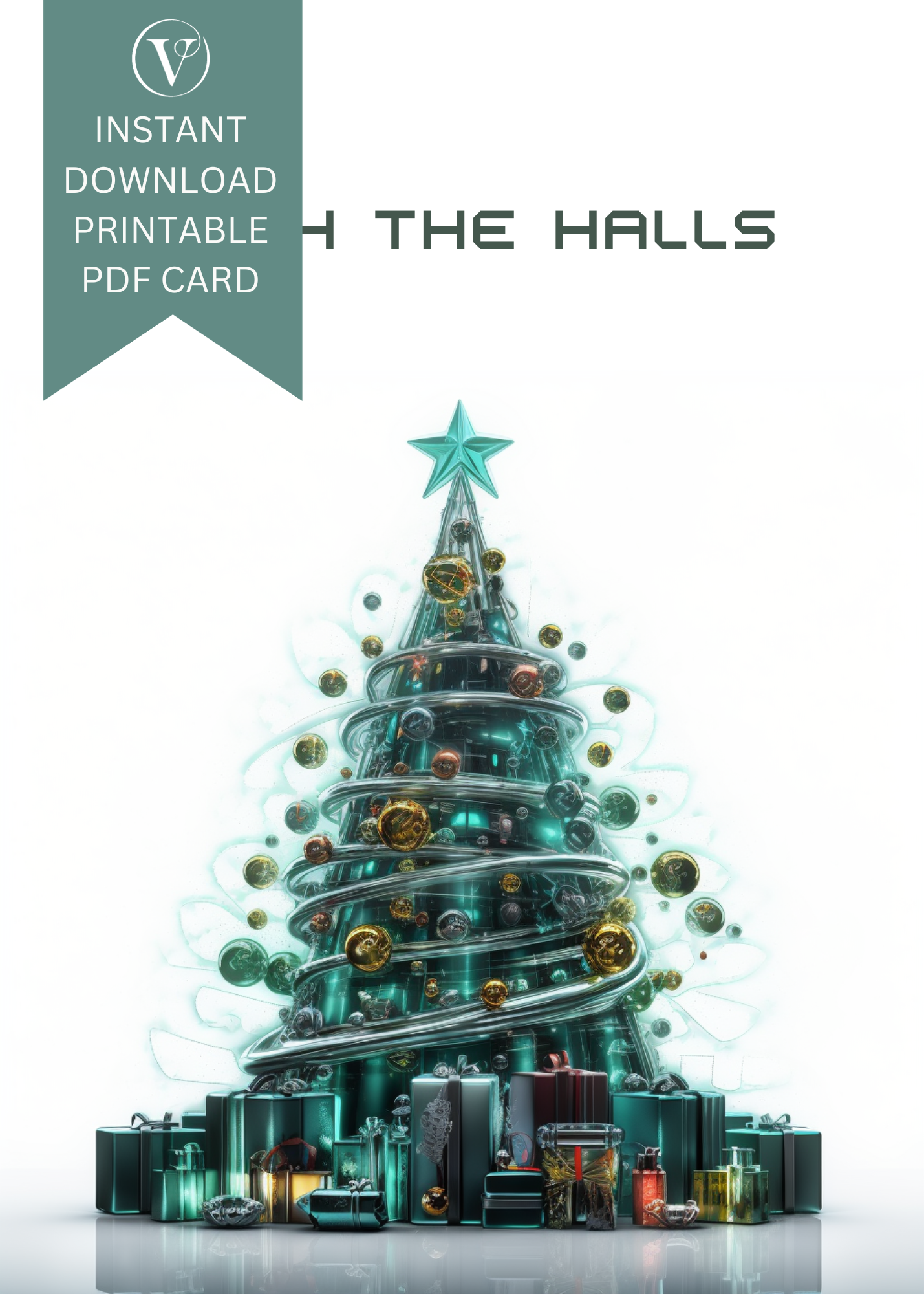 Futuristic Tech Style Printable Christmas Tree A5 Card