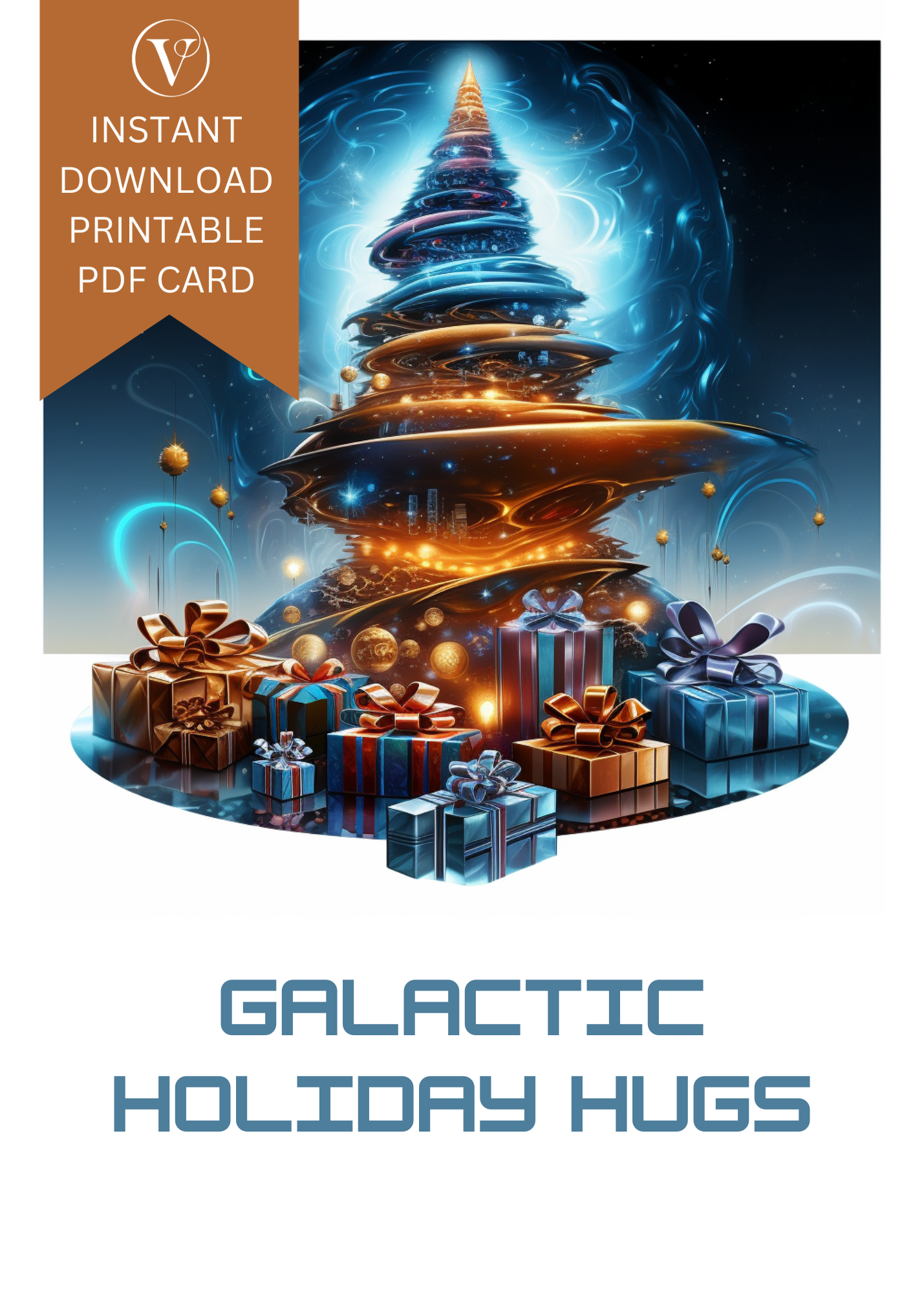 Unique Sci-fi Galactic Style Printable Christmas Tree A5 Card