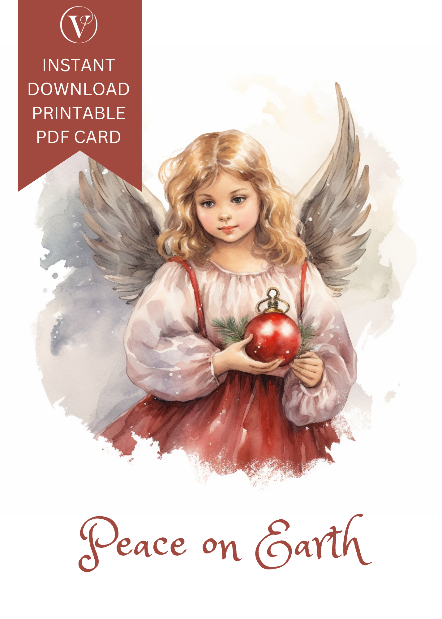 Vintage Style Angel Printable Christmas A5 Card