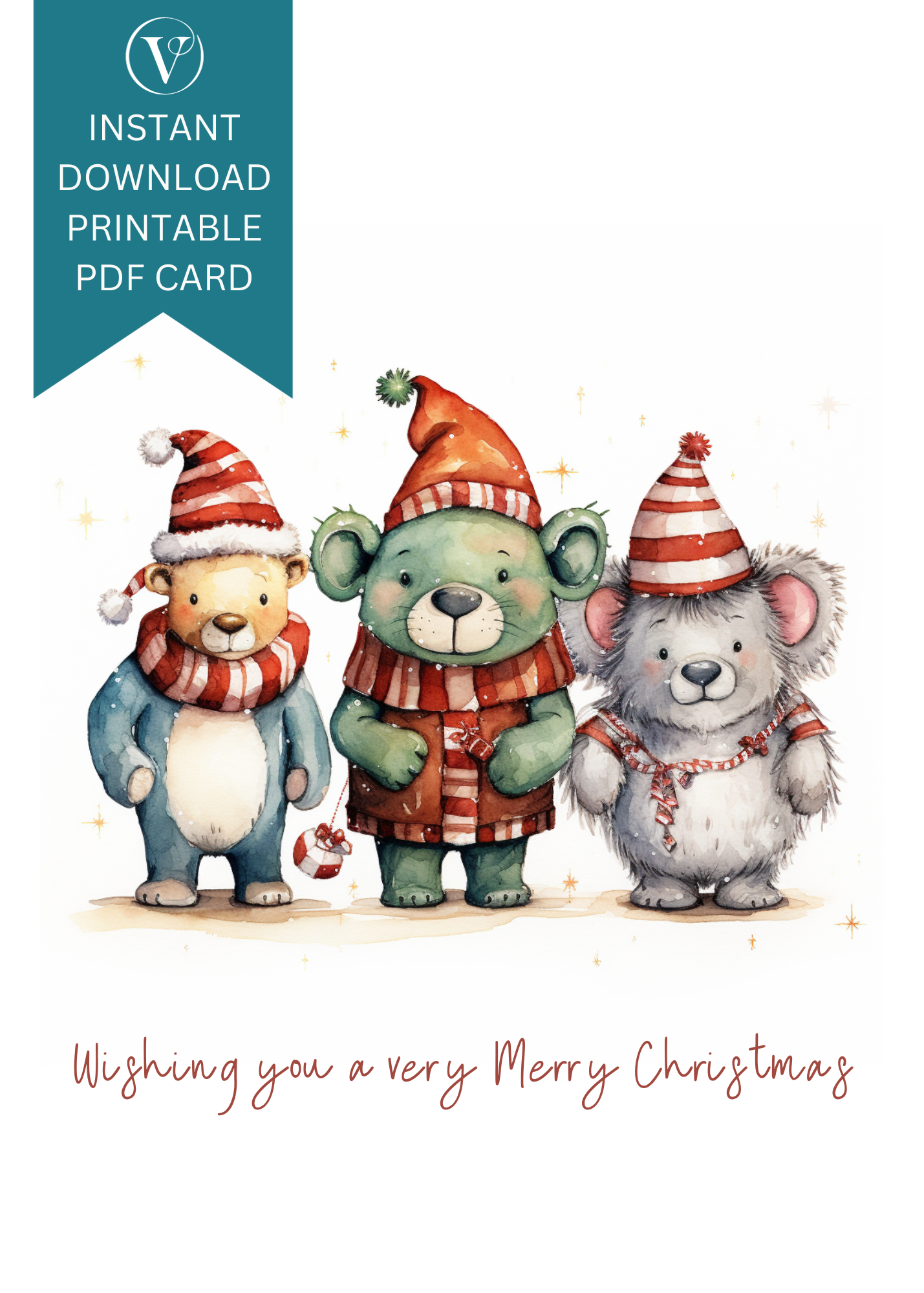 Loveable Baby Animals Printable Christmas A5 Card