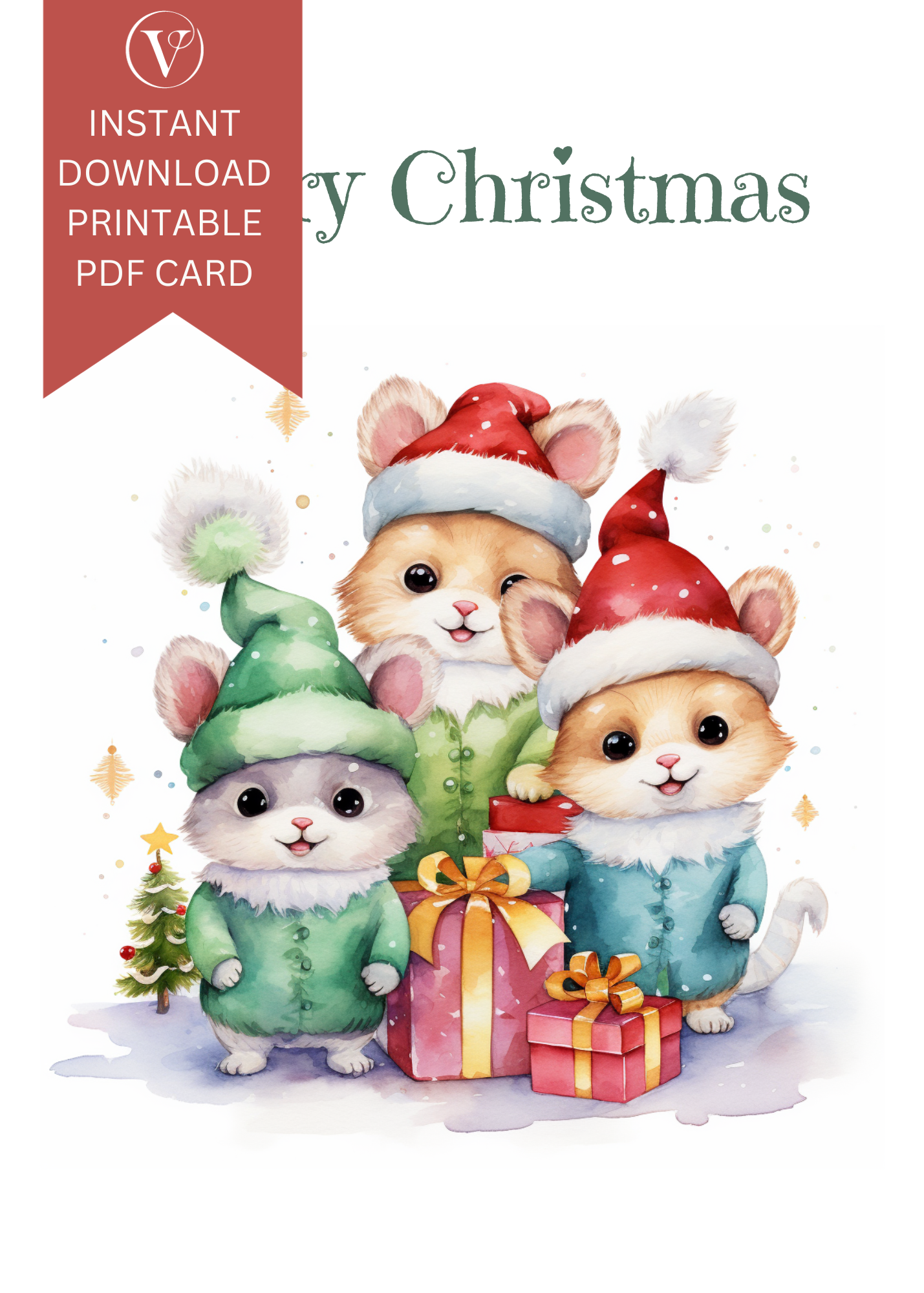 Adorable Printable Squirrel Christmas A5 Card