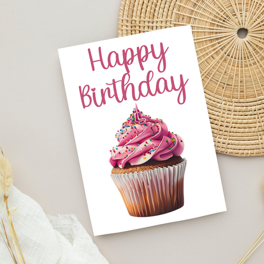 Blank A5 Printable Happy Birthday Cupcake Card - Printable Card