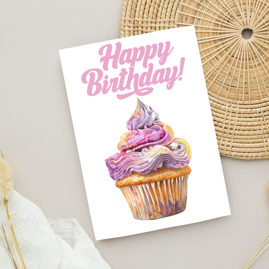 Blank A5 Printable Happy Birthday Cupcake Card - Printable Card