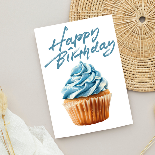 Blank A5 Printable Happy Birthday Cupcake Card - Printable Card