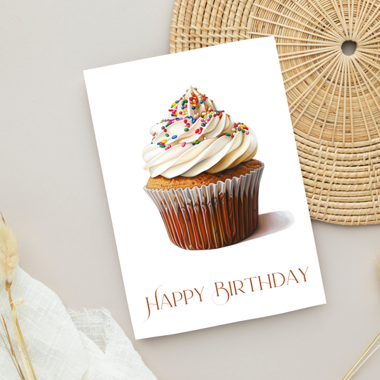 Blank A5 Printable Happy Birthday Cupcake Card - Printable Card