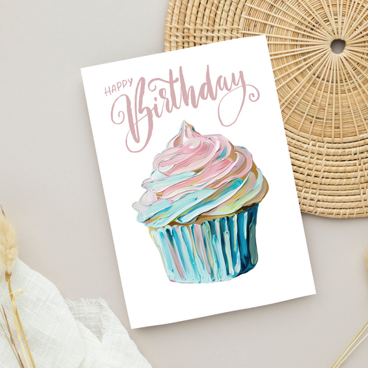 Blank A5 Printable Happy Birthday Cupcake Card - Printable Card