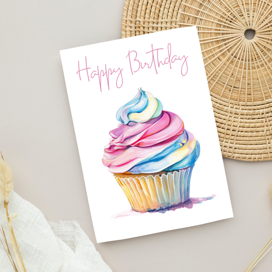 Blank A5 Printable Happy Birthday Cupcake Card - Printable Card