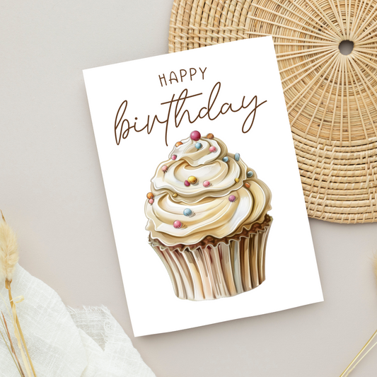 Blank A5 Printable Happy Birthday Cupcake Card - Printable Card