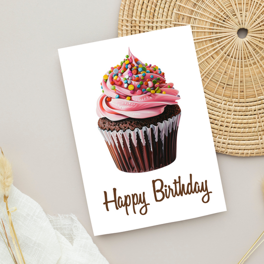 Blank A5 Printable Happy Birthday Cupcake Card - Printable Card