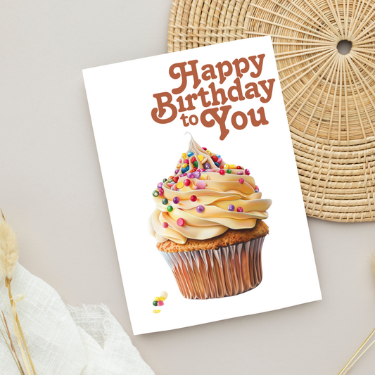 Blank A5 Printable Happy Birthday Cupcake Card - Printable Card