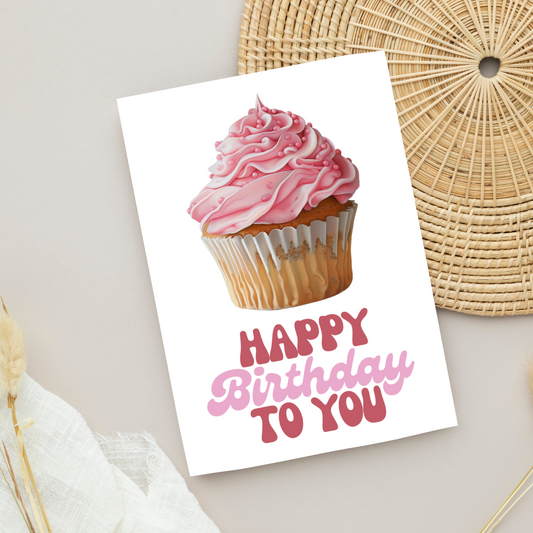 Blank A5 Printable Happy Birthday Cupcake Card - Retro Inspired Printable Card