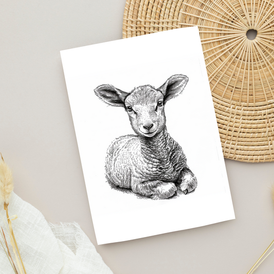 Blank A5 Printable Black & White Lamb Card - Printable Card