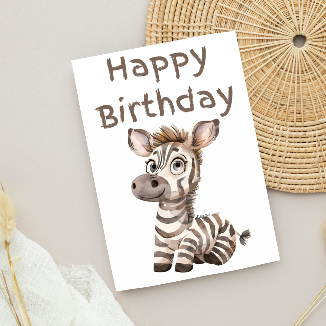 Blank A5 Printable 'Happy Birthday' Zebra Card - Printable Card