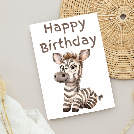 Blank A5 Printable 'Happy Birthday' Zebra Card - Printable Card