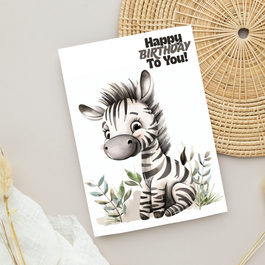 Cute Blank A5 'Happy Birthday To You' Printable Zebra Card - Printable Card