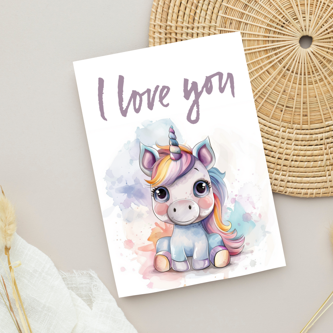 Cute Unicorn Blank A5 'I Love You' Printable Card - Printable Card