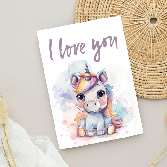 Cute Unicorn Blank A5 'I Love You' Printable Card - Printable Card