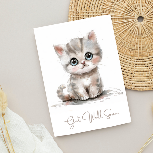 Blank A5 Printable 'Get Well Soon' Kitten Card - Printable Card
