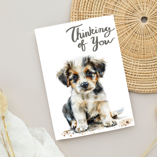 Blank A5 Printable 'Thinking of You' Puppy Card - Printable Card