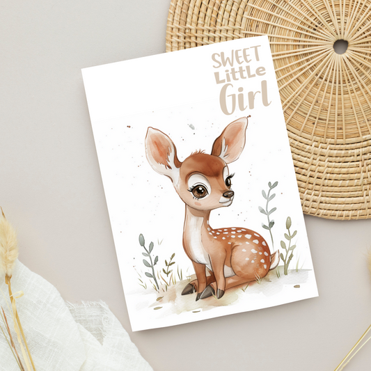 Blank A5 Cute Animal Printable Welcome Baby Fawn Card - Printable Card
