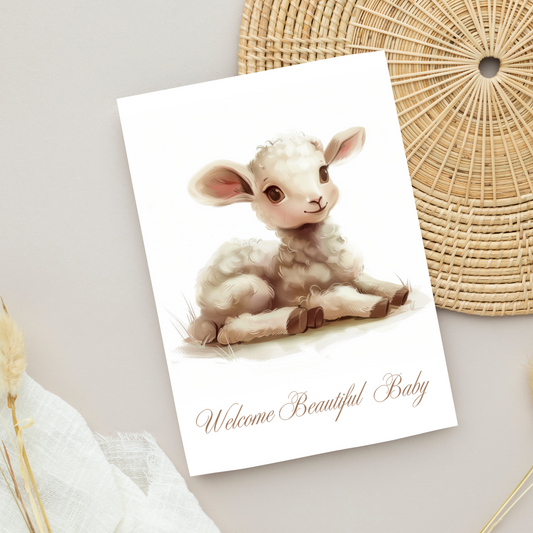 Blank A5 Animal Printable Lamb Welcome Baby Card - Printable Card