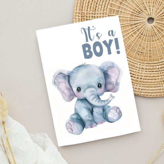 Blank A5 Cute Pastel Watercolor Inspired 'It's a Boy' Celebration Card - Printable Card