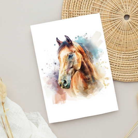 Blank A5 Watercolor Inspired Horse Card - Printable Card