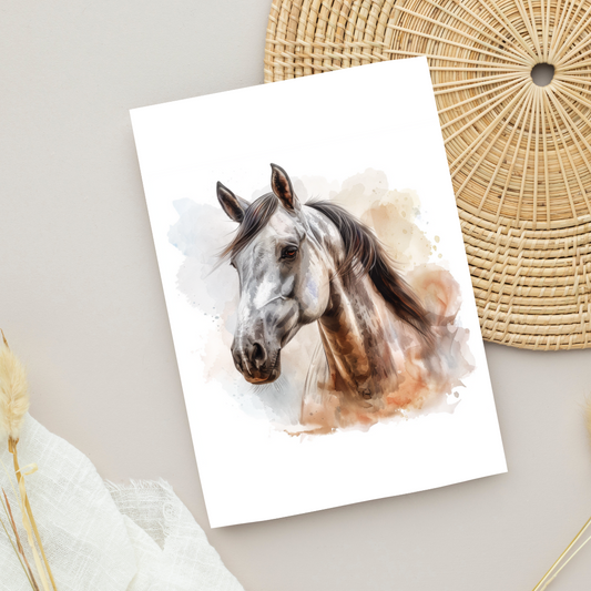Blank A5 Watercolor Inspired Horse Card - Printable Card