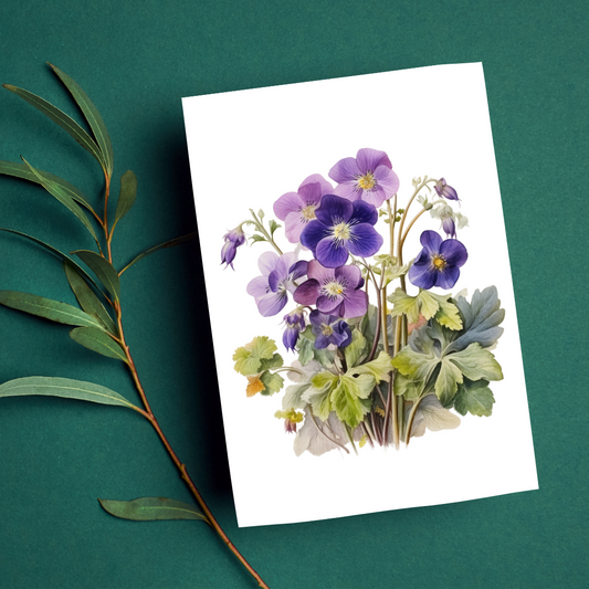 Blank A5 Floral Violets Card - Printable Card