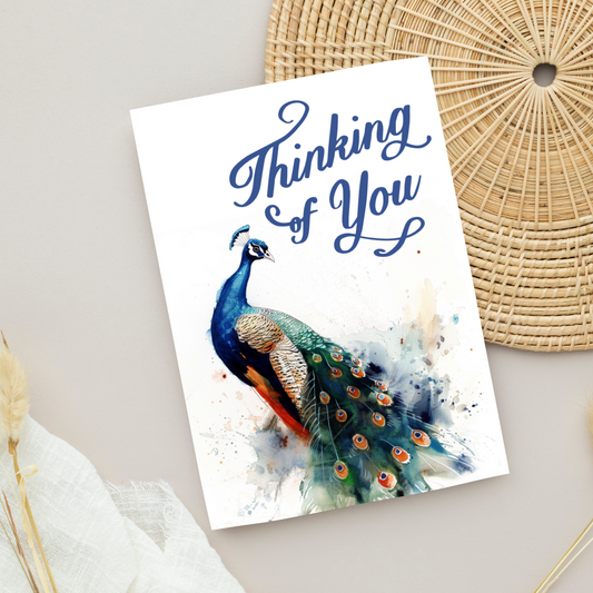 Blank A5 Printable Thinking of You Peacock Card - Printable Card