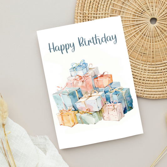 Blank A5 Printable Happy Birthday Presents Card - Printable Card