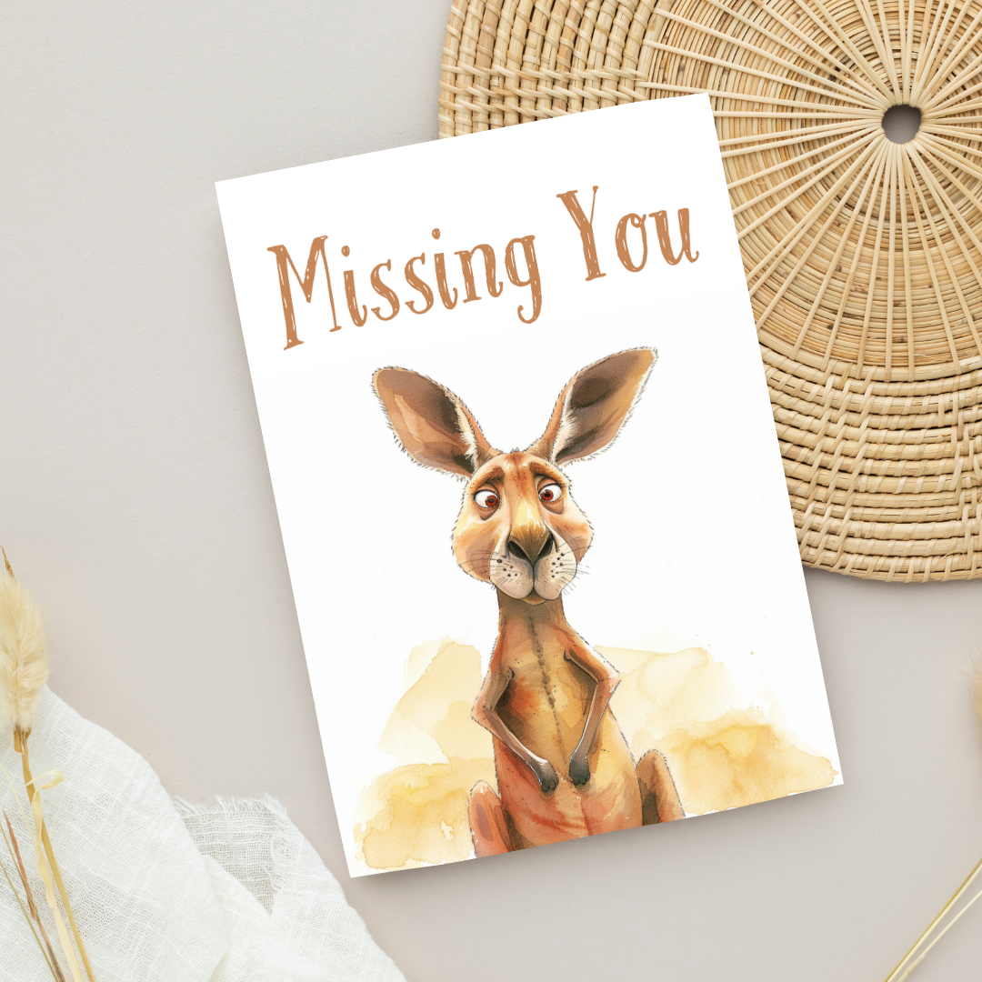 Blank A5 Printable Missing You Kangaroo Card - Printable Card