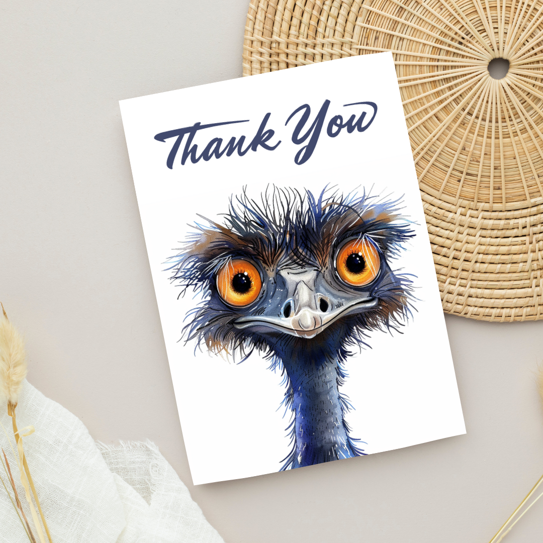 Blank A5 Printable Thank You Emu Card - Printable Card