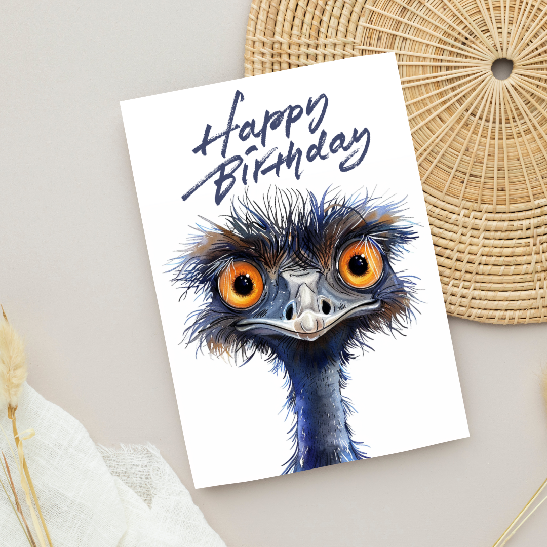 Blank A5 Printable Happy Birthday Emu Card - Printable Card