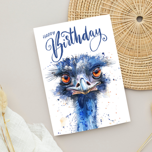 Blank A5 Printable Happy Birthday Emu Card - Printable Card